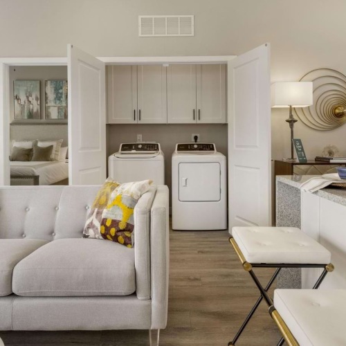 a living room with a couch and a table